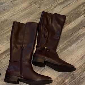 Nannette Dark Brown Knee-High Riding Boots with Bow Detail